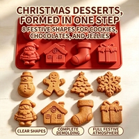 Moule de cuisson en silicone de Noël à 8 cavités, motifs Père Noël, Bonhomme de neige, Arbre, Flocon de neige, pour gâteaux, chocolat et glaçons