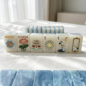 Tuiles de Mahjong Modernes en Plastique Bleu Brise, 160 Pièces, Tapis et Supports, Usage Domestique, Divertissement, Écologique, Portable, Résistant à l'Eau, Deluxe - Product Image 2