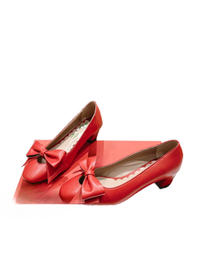 Women's <b>Black</b> Leather Bow Accent Low Block Heel <b>Pumps</b> Round Toe Office Shoes - Product Image 4