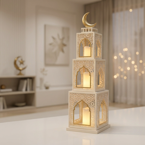 Lanternes beiges Ramadan 2027 à 3 niveaux avec motif croissant de lune pour la maison et les événements - Product Image 2