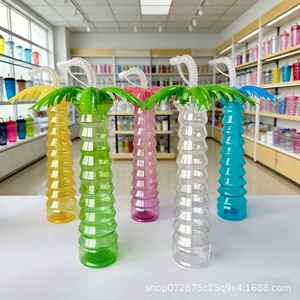 แก้วน้ำพลาสติก PET ขนาด 16 ออนซ์ ลายต้นมะพร้าว แบบพกพา มีให้เลือก 5 สี - Product Image 5
