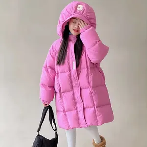 Custom LOGO Fluffy Puff Down Coat Kids Down Cotton Winter Coat Long Pattern Hooded Children's Quilted Coat