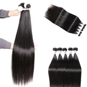 100% Natural Indian Human Raw Hair Super Double Drawn Cuticle Aligned Weaving Color 1B Silky Straight Bundles with Lace Closure