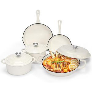 Juegos de utensilios de cocina de color blanco crema de hierro fundido Antiadherente al mejor precio juegos de <span class=keywords><strong>ollas</strong></span> y sartenes de cocina de acero inoxidable al por mayor de fábrica - Product Image 1