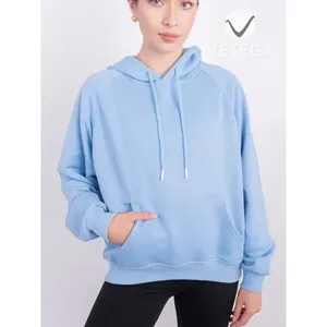 Sudadera Larga con Capucha para Mujer Vetega, Azul, Poliéster, Alta Elasticidad, con Bolsillo Tipo Canguro, Hombros Caídos, Cordón Ajustable - Product Image 4