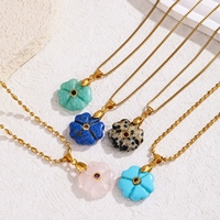 Collier tendance pour femme en acier inoxydable plaqué or avec pendentif en pierre naturelle en forme d'animal et de fleur (Lapis Lazuli, Amazonite) – Idéal comme cadeau