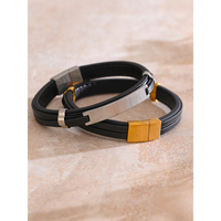 JINYOU 5649 classique mode bijoux accessoires étanche noir en cuir PU en acier inoxydable arrivées populaires hommes Bracelet Bracelet