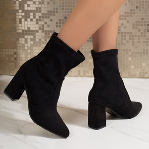 Bottes en tissu mi-mollet à talon épais, style vintage chic à la française, pour femme, nouvelle collection automne/hiver, élastiques et ajustées, en stock - Product Image 4