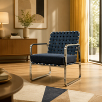 Fauteuil de salon de luxe en acier inoxydable, design pour villa/mansion, fauteuil individuel pour salon avec dossier et accoudoirs tressés