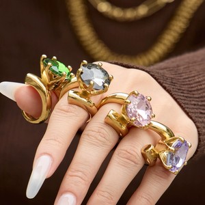 Luxury Waterproof Single Cubic Zircon <strong>Cocktail</strong> <strong>Ring</strong> Multi-Color 18K <strong>Gold</strong> Plated Sparkling <strong>Cocktail</strong> <strong>Ring</strong> for Women - Product Image 3