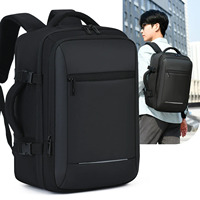 OEM Clamshell Travel Backpack 180° Open USB Port Business Carry on Laptop Bag Nylon Compression Straps Custom Logo