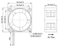 Ventilateurs de refroidissement mini-onduleur 12V à roulement à billes longue durée 4020, 4020 mm, 2 fils, 7000 tr/min, 7,85 CFM, ventilateur axial sans balais CC, OEM ODM