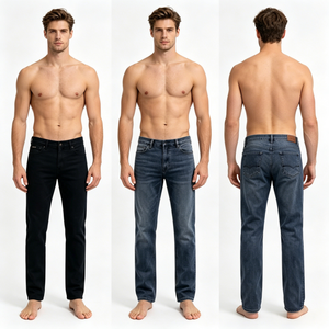 Jeans en denim tricoté chaud pour hommes, 5 poches, logo en cuir, taille élastique, coupe fuselée, pantalon de travail en denim, vente en gros - Product Image 2