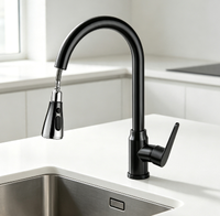Robinet de cuisine HONGDEC noir mat extractible, mitigeur eau chaude et froide à poignée unique, 3 modes de pulvérisation, robinet d'évier rotatif pour cuisine