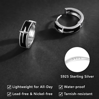 Pendiente de Aro Negro con Diseño de Calavera Gótica y Cruz, Plata de Ley 925, Hipoalergénico, Joyería para Piercing de Cartílago, Regalos para Hombres y Mujeres