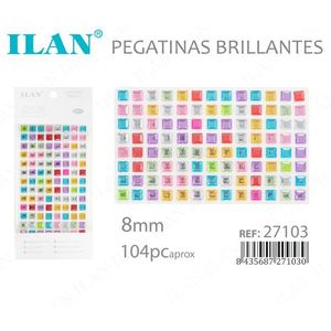 Ilan Adesivi Brillanti 8mm 104pz Multicolore Quadrati 3D - Product Image 1