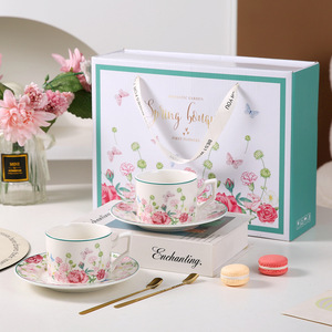 Nordic <b>Floral</b> Ceramic Coffee Cup and Saucer Set Afternoon Tea Cup Set Tea Party Gift Set - Product Image 2