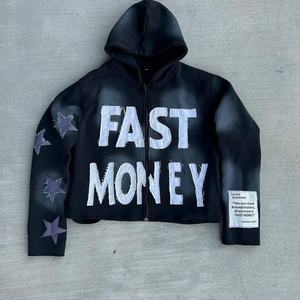 Sweat à capuche zippé en coton 100% de qualité supérieure, surdimensionné, délavé à l'acide, vintage, tricoté, pour homme, en molleton français, délavé au soleil - Product Image 4