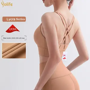 Yolife New Autumn winter Lycra yoga bra cross fitness top plus velvet warm ladies padded open back sports bras