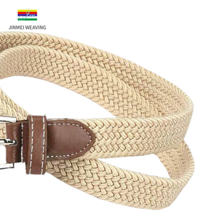 Cinturón elástico tejido con punta de cuero elástico trenzado ajustable negro para hombre con logotipo personalizado - Product Image 6