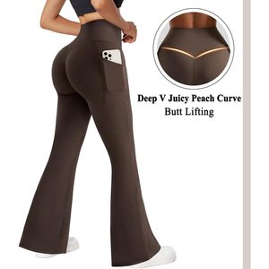 FOXA Women <b>Flared</b> Yoga Pants High Waisted Wide Leg With Pockets Workout <b>Leggings</b> - Product Image 5