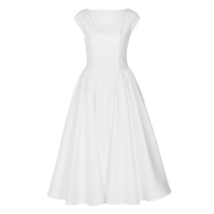 Abito <span class=keywords><strong>Midi</strong></span> <span class=keywords><strong>Bianco</strong></span> Personalizzato ODM OEM 2026 con Scollo a Barca Senza Maniche, Vita Alta, Linea A, Stile Vintage Casual per Donna - Product Image 1