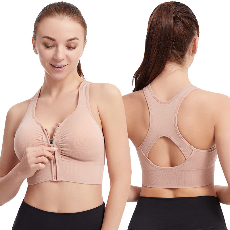 Shockproof Gathered Plus Size Running Yoga Fitness Sports Bra Wire Free Front Closure Hollow Back Women