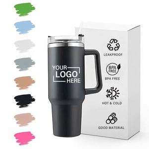 Gobelet isotherme personnalisé de 40 oz avec poignée et paille, en acier inoxydable à double paroi, tasse de voyage en métal pour café - Product Image 5