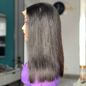 Peluca de cabello chino doblemente estirado, liso, sin pegamento, pre-arrancada, con flequillo y encaje frontal - Product Image 2