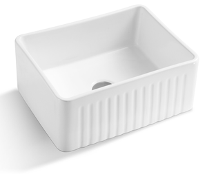 Évier de cuisine moderne rectangulaire blanc de 30 pouces à poser sous plan, en céramique brossée, à cuve unique, à un trou, avec façade à tablier, très vendu - Product Image 2