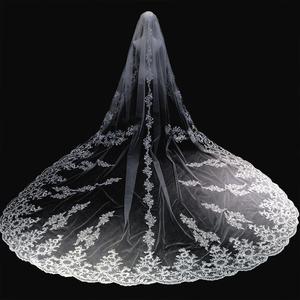 Voile de mariée cathédrale personnalisé en gros, élégant, luxueux, en dentelle, une couche, pour église et mariage catholique - Product Image 1