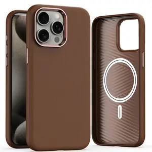 New iphone15pro max phone case leather all-inclusive 14pro anti-fall 13pro leather magnetic suction 12 metal key case