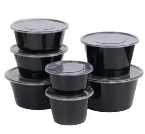 Redonda de 1000ml desechables almuerzo caja negro para llevar embalaje de alta de caja de comida rápida de tazón de sopa de Bento caja
