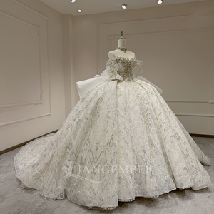 Robe de mariée baroque en dentelle Xx93, ornée de perles scintillantes, avec corset, jupe de bal, nœud et longue traîne Jancember - Product Image 2
