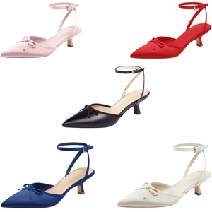 Dames Marineblauwe Puntige Neus Slingback Kitten Hakken Strik Enkelband Jurk Schoenen Voor Kantoor, Bruiloft En Feest - Product Image 1