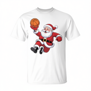 Camiseta navideña de baloncesto con diseño de Papá Noel jugando al baloncesto para niños y hombres - Product Image 2