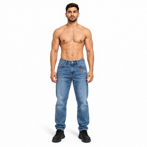 Jean en denim délavé coupe droite taille haute pour homme avec poches et braguette boutonnée, style décontracté, pantalon en coton mi-lourd - Product Image 1