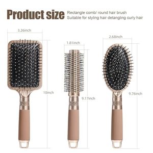 Juego de cepillos para el cabello de lujo chapados en oro ABS con logotipo privado personalizado al por mayor, juego de cepillos y peines mate antienredos populares en Europa - Product Image 2