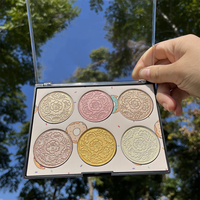 Palette de surligneur en relief 3D de haute qualité 6 couleurs Glow Highlight Contour Private Label avec de jolis motifs de gaufrage