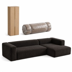Cord-Ecksofa in L-Form, Modulares Sofa mit 5 Kissen, Vakuumkomprimiertes Flaches Schwarzes Wohnzimmer-Ecksofa - Product Image 6