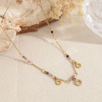 Collier Pendentif Cercle en Acier Inoxydable Plaqué Or 18K avec Perles de Tourmaline et Zircon Cubique pour Femme, Style Bohème Délicat, Vente en Gros OEM