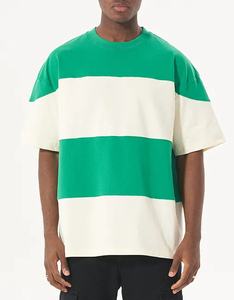 Peso pesado Rayas Collage Color Ocio Manga corta Cuello redondo Hombro caído Camiseta de gran tamaño - Product Image 6