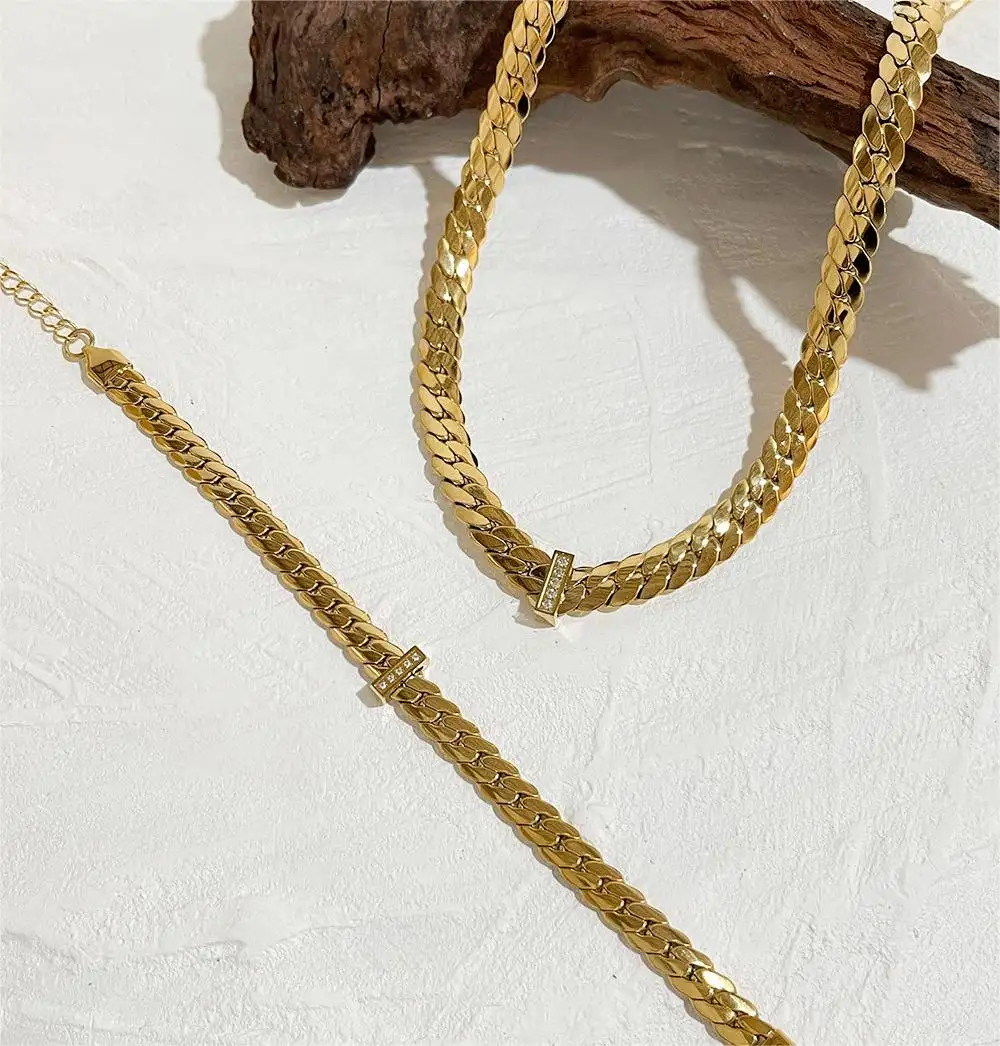 YICAI-Cadena de eslabones de acero inoxidable chapado en oro de 18K, cadena de eslabones gruesa y gruesa, collar, Gargantilla