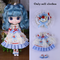 Ensemble robe et chapeau de style pastoral ICY DBS pour poupée Blyth de 1,6 cm, vêtements floraux vintage faits à la main pour poupées personnalisées