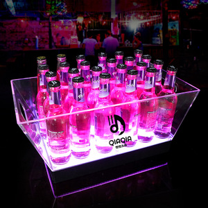 QIAQIA Boat Shape LED Ice <b>Bucket</b> 24 Bottle Transparent <b>Plastic</b> Party Bar KTV Beverage Cooler - Product Image 1