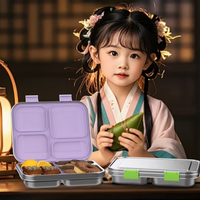 Boîte à lunch en acier inoxydable à 4 compartiments pour enfants d'âge scolaire, anti-fuite, sans BPA, avec un design moderne et un couvercle en silicone