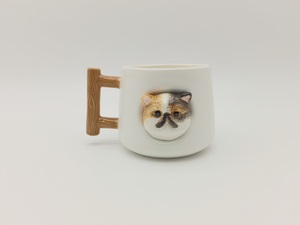 Custom 3D <strong>Husky</strong> Dog Ceramic Coffee Mug 11oz, Personalized Blue Eyes Puppy Tea <strong>Cup</strong> with Unique Wood Texture Handle Gift - Product Image 2