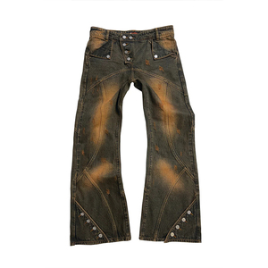 DiZNEW Plus Size Flared Calças Retornar Lavado Rua Hip Hop Botão Fly Denim Calças <span class=keywords><strong>Jeans</strong></span> Masculinas de Alta Qualidade - Product Image 3