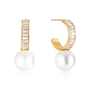 Elegantes Pendientes de Acero Inoxidable Chapados en Oro de 18K con Circonitas y Perlas de Cristal - Pendientes de Lujo de Alta Gama para Mujer - Product Image 3
