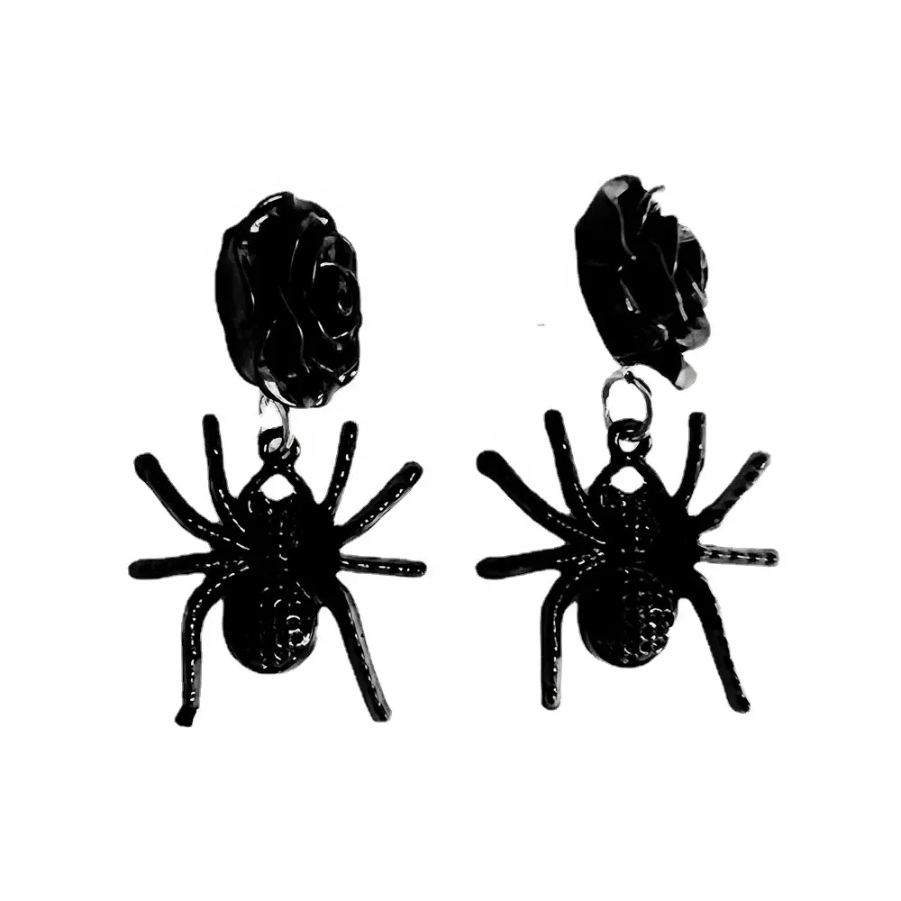 핫 패션 1 조각 3D 소름 끼치는 검은 거미와 검은 장미 귀걸이 뜨거운 판매 여성을위한 독특한 펑크 귀걸이 할로윈 선물
